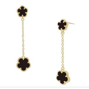 Jankuo Flower 14K Goldplated & Onyx Drop Earrings. New